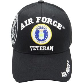 Air Force (Emblem) (Veteran) (Emblem Shadow on Side) Baseball Cap (Black)