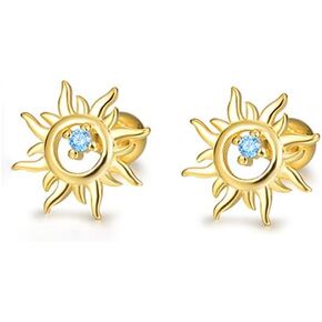 Tiny Sun Stud Earrings/Screw Back/Gold-Plated 925 Sterling Silver