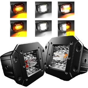 2 Packs 5 Inch Flush Mount LED Pods 6 Modes Amber/White Flasing Strobe Fog Lights Offroad Backup Light Reverse Light Grill Mount Light with Switch Wiring Harness for Trucks Polaris Boats Pickup