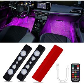 Car LED Lights Interior 9 Colors Wireless Ambient Light for Truck USB Rechargeable Flashlight Strip Remote Control 2 PCS
