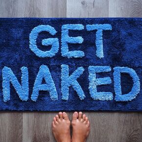 Evovee Get Naked Bath Mat Funny Cute Bathroom Rugs Navy Blue Lavender Get Naked Rug Shower Funny Bathroom Decor Fun Cute Bath Mat Non-Slip Washable