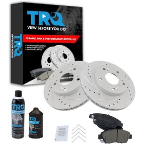 TRQ Front Performance Brake Pad & Rotor Kit Brake Chemical Kit Brake Pads Brake Rotors Set Ceramic Premium G-Coated Compatible with 2005-2014 Ford Mustang