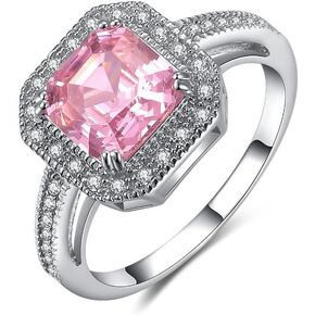 Castillna Sterling Silver Asscher Cut Created Pink Sapphire Engagement Ring