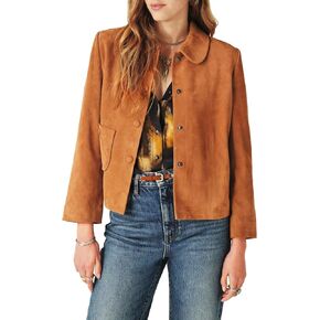 Women's Faux Suede Jacket Long Sleeve Snap Button Casual Outfits Open Front Turn Down Collar Outwear Jackets