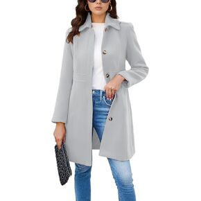 chouyatou Women's Single Breasted Button Up Wool Coat Winter Casual Midi Long Wool Blend Trench Coat
