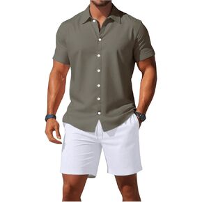 Men's 2 Piece Summer Outfits Short Sleeve Button Down Shirts and Drawstring Waist Shorts Sets