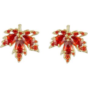 Fall Earrings Red Maple Leaf Earrings for Women Crystal Orange Earrings Autumn Earrings Small Hoop Huggie Earrings Elegant Leaf Earrings for Women Wedding Prom Bridal Jewelry