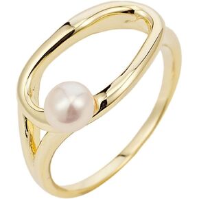 Slyph Pearl Ring for Women 14k Gold Plated Irregular Statement Ring Danity Promise Rings for Birthday Wedding Band Bridal Ring Jewelry Gifts Size 6-9