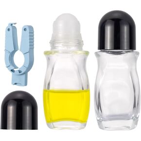 Kesell 2Pack Glass Roller Bottles 50 ml Gradient Red Deodorant Bottle with Opener Refillable Glass Roller Ball Deodorant Container, Roller on Bottle for Essential Oils, Perfume (Black Lid)