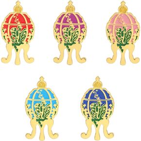 QIFU 5 Pieces Easter Egg Shape Brooch Set with Hand Painted Colorful Enamel, Elegant Pin for Women or Men