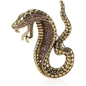 Retro Crystal Cobra Snake Brooch Rhinestone Animal Statement Lapel Pin Fashion Jewelry Suit Brooches Accessories Vintage Punk Boutonniere Corsage for Hat Tie Scarf Pins for Men Women Boyfriend Father Art Deco (Goldtone)
