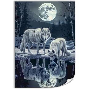 Wolf Poster Wildlife Wolf Canvas Wall Art Wolf Pictures Wall Decor Animal Moon Wolves Pictures Paintings Winter Wolf Bedroom Bathroom Home Living Room Decor Unframed 12x18inch(30x45cm)