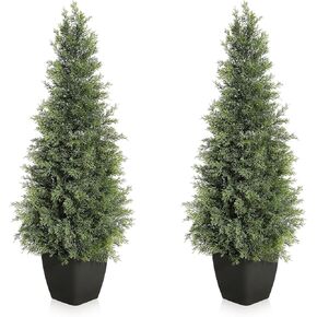Artificial Cedar Topiary Tree for Outdoor,60 inch Tall Faux Cedar Pine Trees,Potted Fake Cypress Plant, UV Rated Artificial Greenery Set for Home Decor Indoor/Outdoor,Set of 2