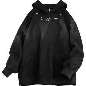 Men Faux Suede Hooded Sweatshirt Oversized Embroidery Hooded Pullover Vintage Graphic Hoodies