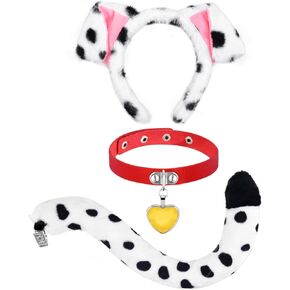 3 Pcs 101 Days of School Dalmatian Costume Include Puppy Ears Headband Choker and Tail for Party Dress Up