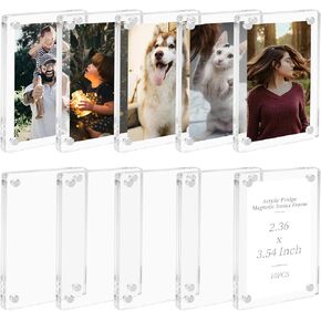 10 Pcs Acrylic Magnetic Photo Frame Mini Picture Frame Double Sided Clear Fridge Magnetic Photo Display Frame for Film Photos Cards Stamp Gift for Family Friend Christmas (2.36 x 3.54 Inch)