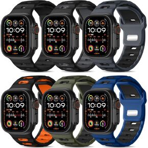 Wepro 6 Pack Sport Band Compatible with Apple Watch Ultra 2/Ultra Band 49mm 46mm 45mm 44mm 42mm for Men, Soft Silicone Waterproof Rugged Breathable Strap for iWatch Series 10 9 8 7 6 SE 5 4 3 2 1