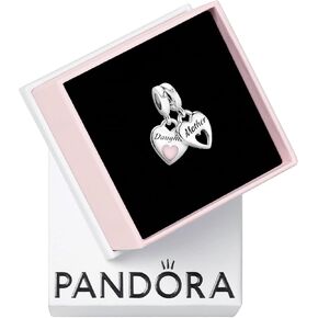 PANDORA Double Heart Split Dangle Charm - Compatible Moments Bracelets - Jewelry for Women - Made with Sterling Silver & Enamel - With Gift Box