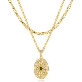 LOYATA Gold Layered Cross Necklaces for Women，14K Gold Plated Cubic Zirconia Diamond Cross Necklace Dainty Layering Emerald Necklace Choker for Women Charm Cross Pendant Necklace Gold Jewelry for Women