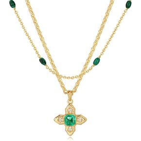 LOYATA Gold Layered Cross Necklaces for Women，14K Gold Plated Cubic Zirconia Diamond Cross Necklace Dainty Layering Emerald Necklace Choker for Women Charm Cross Pendant Necklace Gold Jewelry for Women