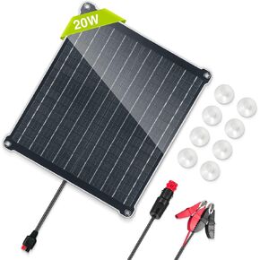 Newpowa 20 Watt 12V Solar Panel Car Battery Maintainer with Lighter Plug + Alligator Clips, Portable Trickle Charge Power for Motorcycle Boat Marine RV (20W Battery Charge Kit)
