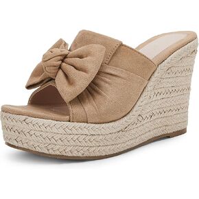 PiePieBuy Womens Platform Espadrilles Slip On Wedge Sandals Bow Tie Open Toe Slides Shoes