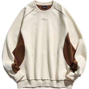 Men's Oversized Color Block Crewneck Sweatshirt Y2k Letter Graphic Long Sleeve Casual Pullover Shirt