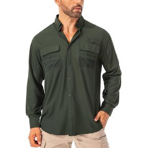 Men's Sun Protection Fishing Shirts Long Sleeve Safari Shirts UPF 50 UV Quick Dry Cooling Travel Work Shirts