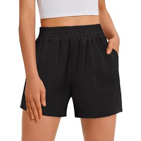 GRAPENT Wide Leg Shorts for Women Pull on Shorts with Deep Pockets for Casual Gym Pants Walking Athletic
