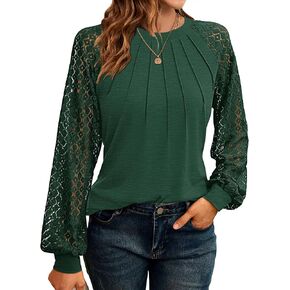 PLOKNRD Womens Lace Long Sleeve Tops Fashion Blouses Business Casual 2024 Trendy Shirt Fall Outfits Clothes