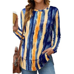 Hount Women's Long Sleeve Tunic Tops 2024 Crew Neck Casual Tops Side Split Shirts