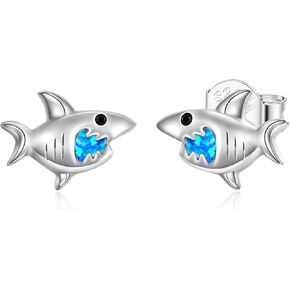WINNICACA Sterling Silver Cute Stud Earrings Created Opal Sea Turtle/Dolphin/Dragon/Dinosaurs/Ladybug/Shark/Narwhals Animals Earrings for Women Birthday Gifts