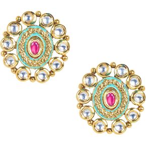 Bodha Traditional IndianGold Plated Pure Copper Kundan, LCT, Pearls and CZ studded Traditonal Kundan Polki Ethnic Stud Eaarrings for Women (SJ_1810)