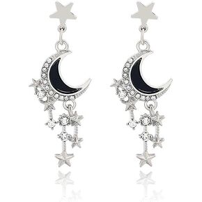 Moon Tassel Earrings Silver Needle Moon Star Pendant Earrings Stars Multi Layer Earrings Vintage Fashion Moon Earrings Star Ear Stud Jewelry for Women Friends