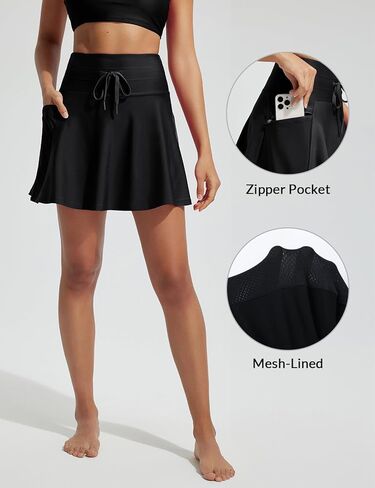 تنورة سباحة نسائية عالية الخصر مقاس 15 بوصة من BALEAF بدلة استحمام سريعة الجفاف بدلة سباحة تانكيني مع جيب بسحاب in Kuwait