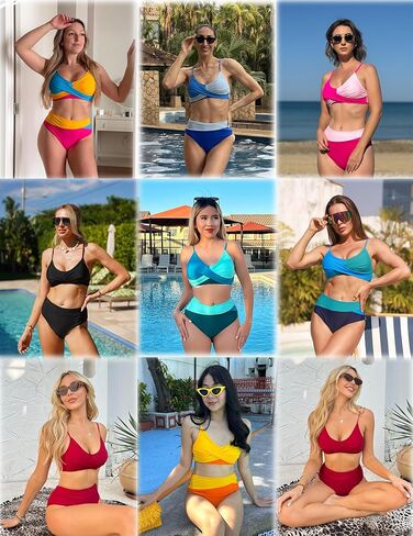 AI'MAGE Women's High Waisted Bikini Set 2025 Tummy Control Swimsuits Two Piece Swim Suit Color Block Bathing Suits in Saudi Arabia