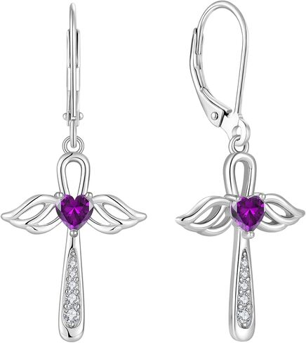 925 Sterling Silver Cross Earrings for Women Leverback Earrings Religious Jewelry Cross Angel Wing dangle Earrings in Kuwait