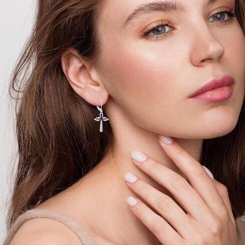 925 Sterling Silver Cross Earrings for Women Leverback Earrings Religious Jewelry Cross Angel Wing dangle Earrings in Kuwait