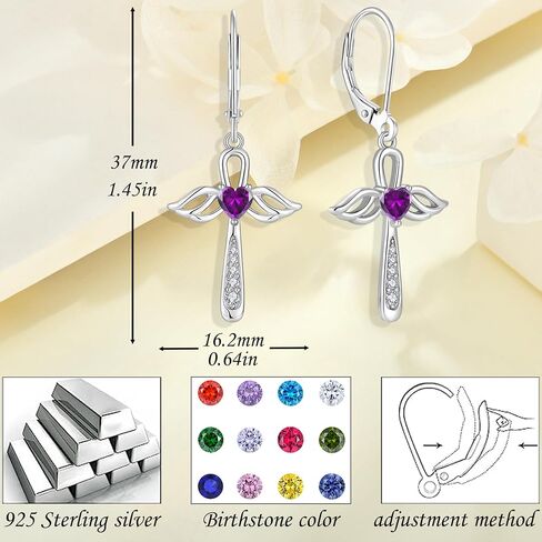 925 Sterling Silver Cross Earrings for Women Leverback Earrings Religious Jewelry Cross Angel Wing dangle Earrings in Kuwait