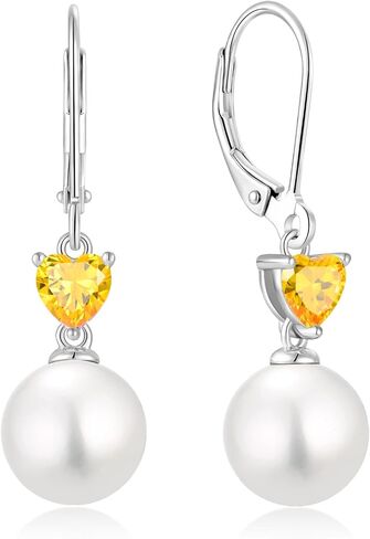 Pearl Earrings for Women 925 Sterling Silver 5A Cubic Zirconia Heart Birthstone Dangle Drop Leveback Earrings Jewelry Valentine's Day Anniversaries Birthday Gifts for Her in Kuwait