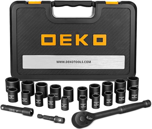 DEKOPRO 23-Piece Socket Wrench Set, 3/8" Drive Metric/SAE, Impact Socket Set with 72 Tooth Reversible Ratchet, 6 Point, 3/8" - 1" & 12mm - 21mm, Mechanics Tool Set in Saudi Arabia