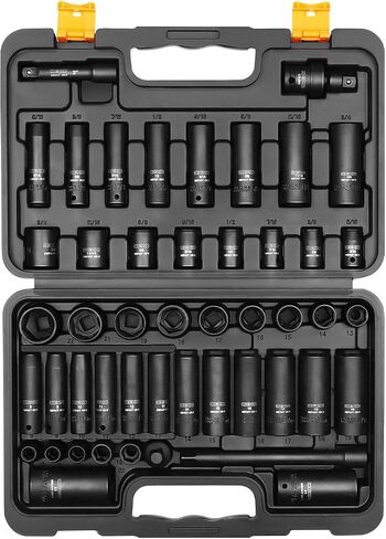 DEKOPRO 23-Piece Socket Wrench Set, 3/8" Drive Metric/SAE, Impact Socket Set with 72 Tooth Reversible Ratchet, 6 Point, 3/8" - 1" & 12mm - 21mm, Mechanics Tool Set in Saudi Arabia