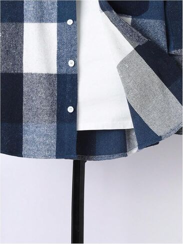 Boy's Button Down Plaid Shirts Long Sleeve Drop Shoulder Hooded Jackets Fall Tops with Pocket in Saudi Arabia