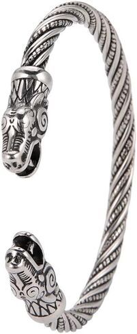 Viking Bracelet for Men Double Dragon Snake Norse Viking Arm Rings Adjustable Open Bangle Twisted Cable Cuff Bangle Pagan Wicca Jewelry in Kuwait