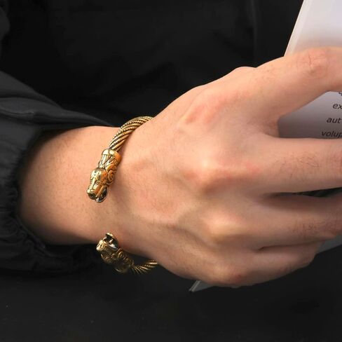 Viking Bracelet for Men Double Dragon Snake Norse Viking Arm Rings Adjustable Open Bangle Twisted Cable Cuff Bangle Pagan Wicca Jewelry in Kuwait