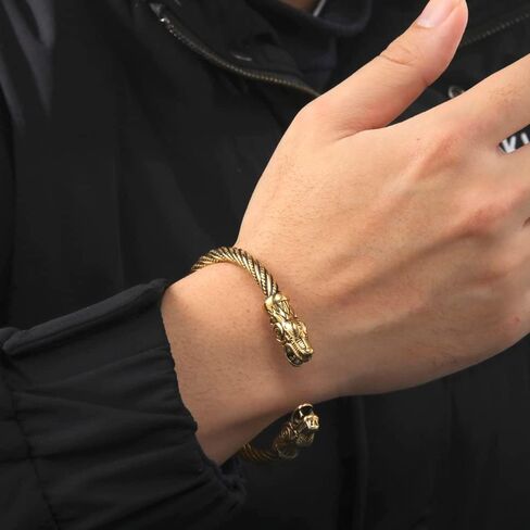 Viking Bracelet for Men Double Dragon Snake Norse Viking Arm Rings Adjustable Open Bangle Twisted Cable Cuff Bangle Pagan Wicca Jewelry in Kuwait