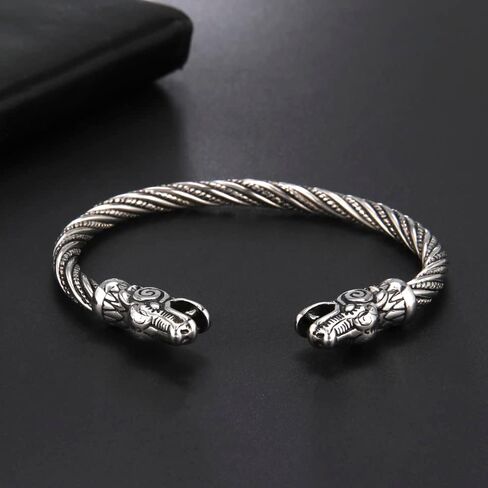 Viking Bracelet for Men Double Dragon Snake Norse Viking Arm Rings Adjustable Open Bangle Twisted Cable Cuff Bangle Pagan Wicca Jewelry in Kuwait