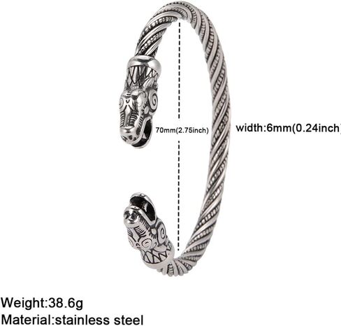 Viking Bracelet for Men Double Dragon Snake Norse Viking Arm Rings Adjustable Open Bangle Twisted Cable Cuff Bangle Pagan Wicca Jewelry in Kuwait