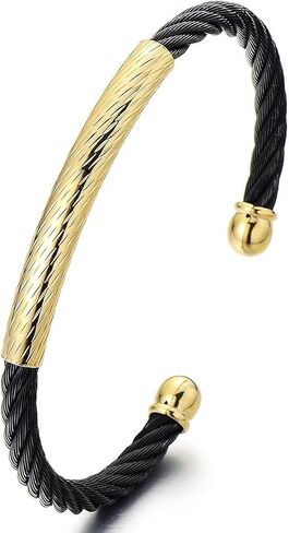 سوار مرن قابل للتعديل للرجال والنساء من الفولاذ المقاوم للصدأ بكابل ملتوي بلونين ذهبي وأسود in Kuwait
