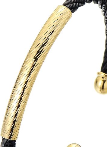 سوار مرن قابل للتعديل للرجال والنساء من الفولاذ المقاوم للصدأ بكابل ملتوي بلونين ذهبي وأسود in Kuwait